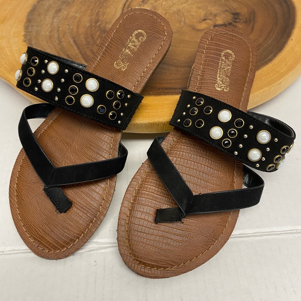 Carlos Santana Shannon Thong Pearls Blinged Sandal